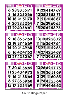 A 6 ON BINGO PAPER