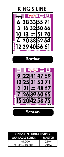 KING'S LINE BINGO PAPER
